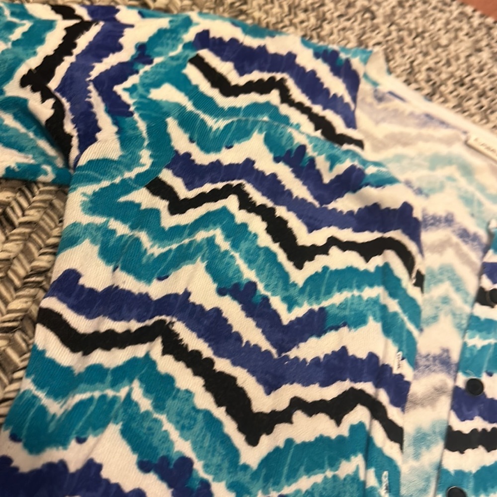 Blue Patterned Button Up Cardigan - Picture 4 of 14